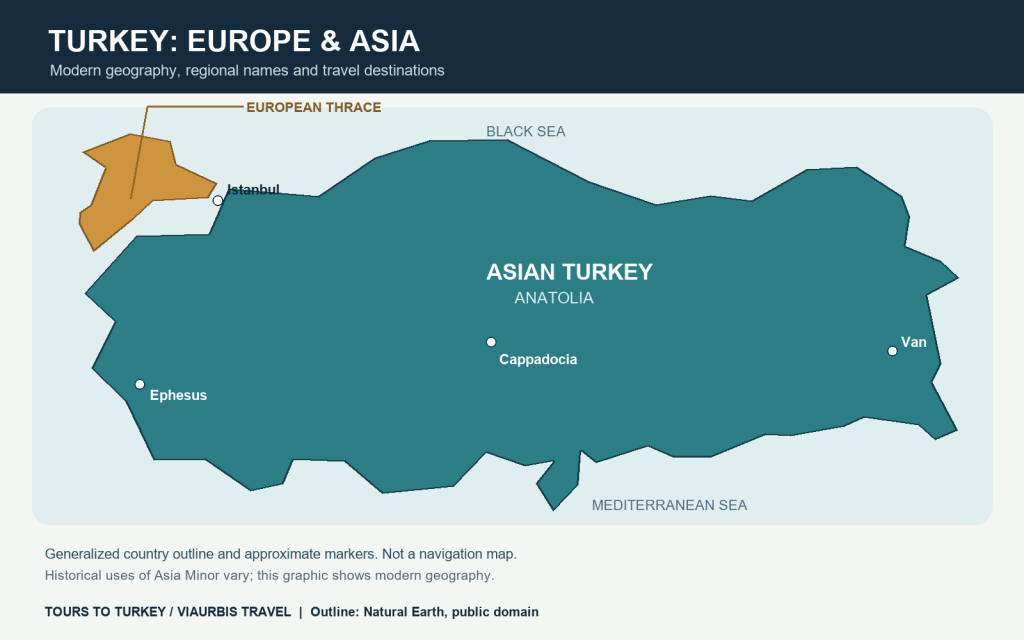 Generalized map distinguishing European Thrace and Asian Turkey with approximate destination markers